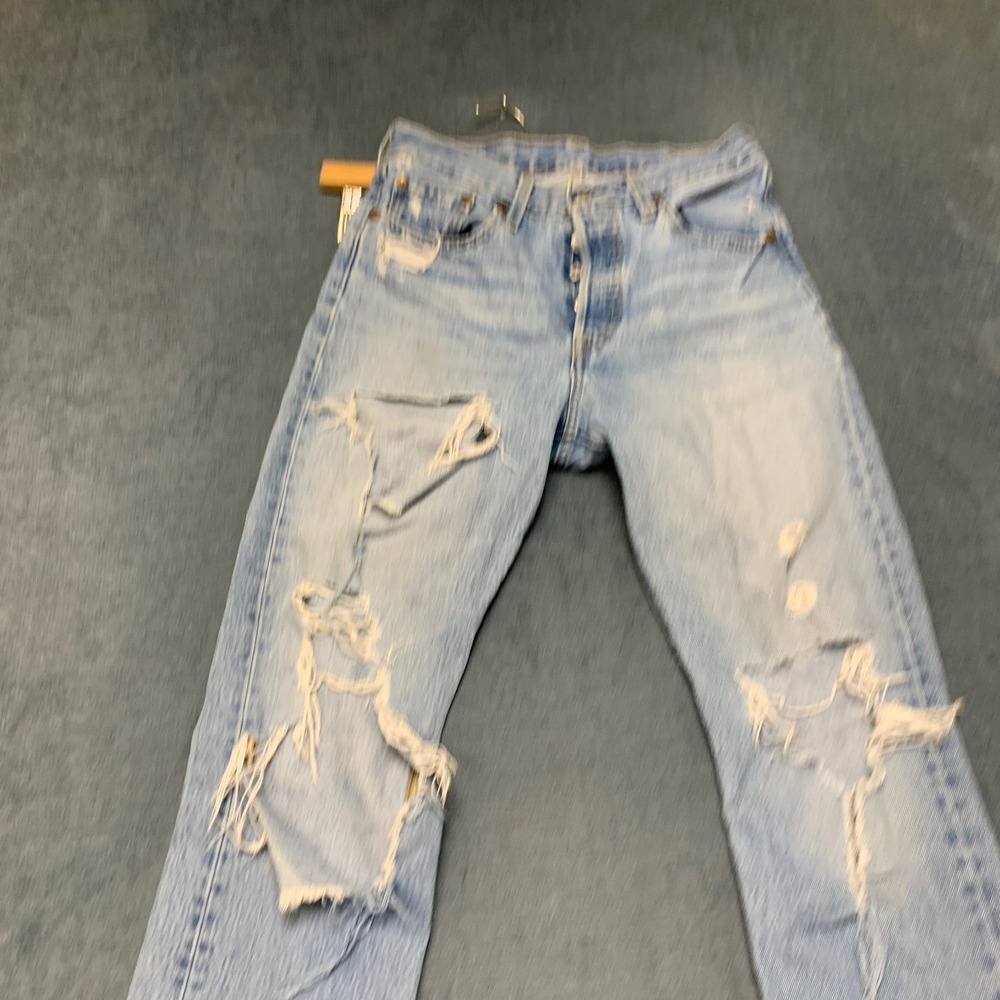 Levi's 501 Straight Jeans Womens 27x30 Blue Denim Original Fit Ripped High Rise - Picture 13 of 16